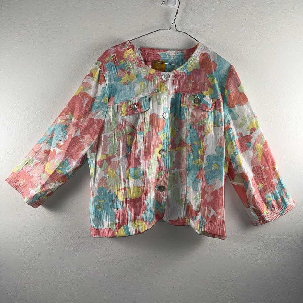 Ruby Rd Womens Jacket Floral Multicolor Button Front Lightweight Size‎ 16